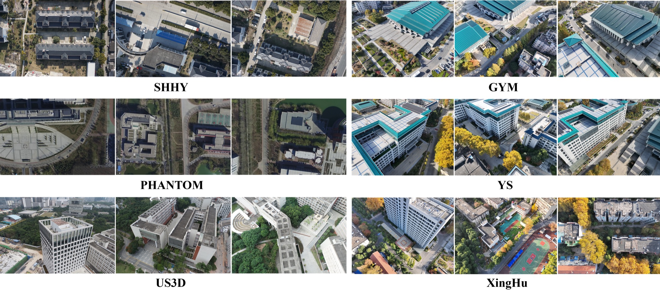 Sample images of the evaluated UAV datasets
